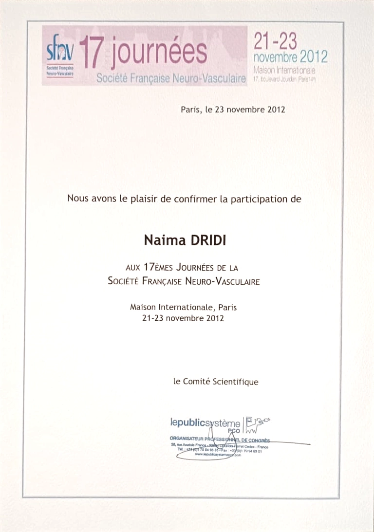 Certification 17th Edition of the French Neurovascular Society Days